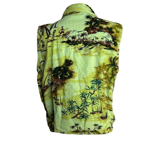 Holly Lane Shirt Hawaiian Size Large Hula Girls Sleeveless Tropical Palm Trees - Picture 2 of 8